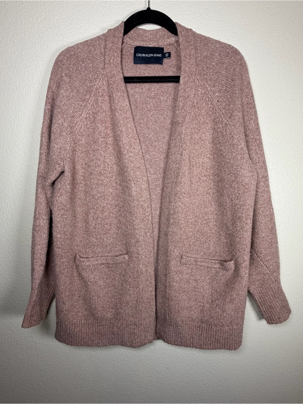Calvin Klein Rose Wool Blend Knit Open-Front Cardigan with Pockets Sz S